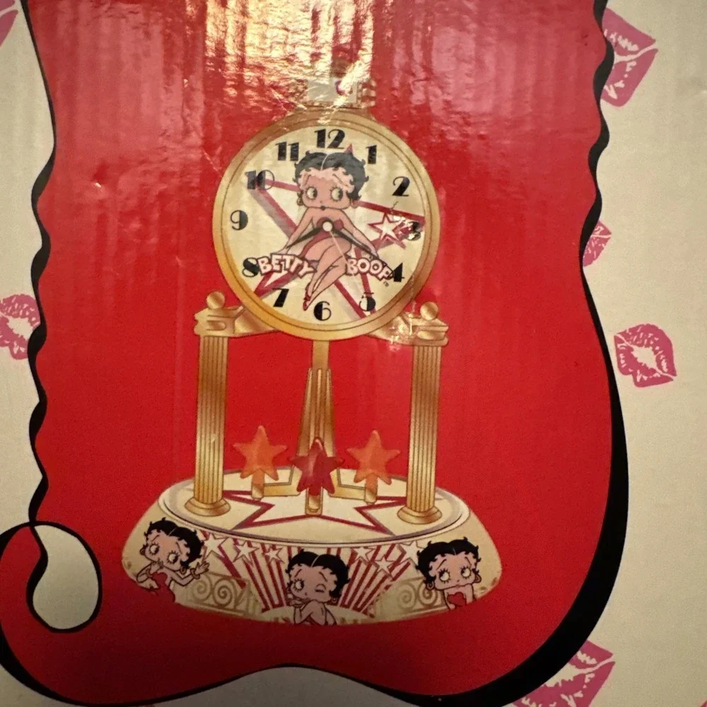 Betty Boop Star Porcelain Anniversary Clock w/Glass Dome Rare Variant